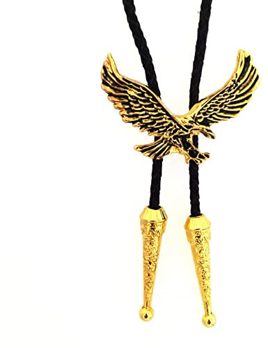 DELIGUO Herren-Bolo-Krawatte – Western-Cowboy-Lederseil, Gespreizte Flügel, Adler-Anhänger, Antikes Hemd, Accessoires, Krawatte, Persönlichkeit, Vintage-Neuheit, Halskette, Golden, Einheitsgröße