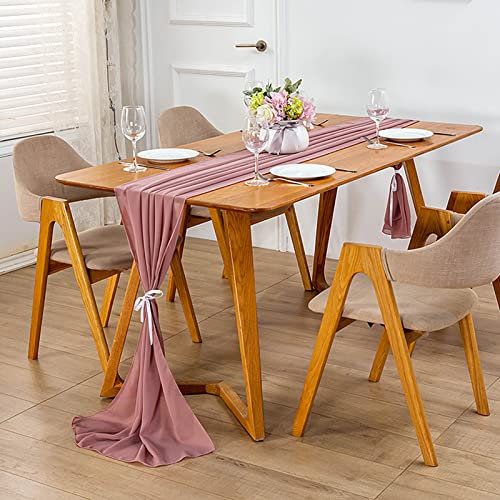 Swsen 12 Stück Chiffon Tischläufer Altrosa 300 x 30 cm, Hochzeit Tischläufer Waschbar - Romantischer Hochzeitsläufer für Hochzeit, Geburtstag, Brautdusche, Babyparty, Tischdekoration