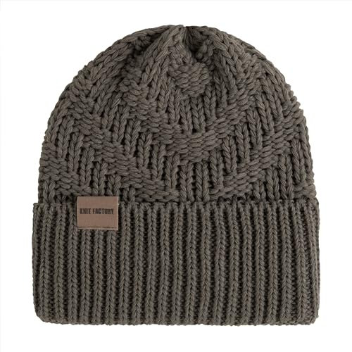 KNIT FACTORY - Sally Mütze - Strickmütze für Damen und Herren - Beanie - Wintermütze mit Wolle - Robusten Look - Hochwertige Qualität - Cappuccino