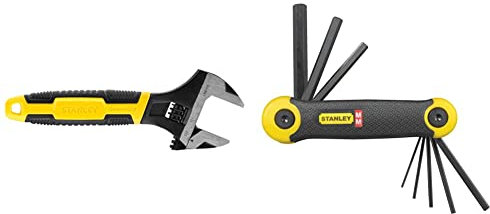 Stanley 090947 6in MaxSteel Adjustable Wrench & Metic Folding Hex Key Set Pocket Size (8 Pieces) 2-69-264, Pack of 1