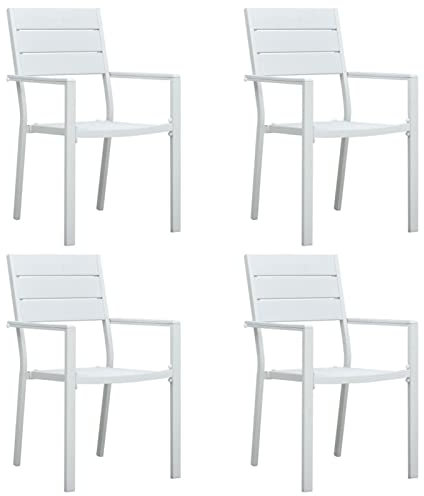 Gecheer 4 STK. Gartenstuhl Bistrostuhl Balkonstuhl Stapelstuhl Stuhl Kunststoff Weiß HDPE Holz-Optik