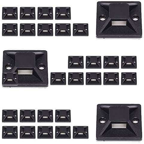 Black Cable Tie Mounts - 100 Pcs, 20mm x 20mm Self-Adhesive Wire Tie Base Holders for Home Office Wire Management