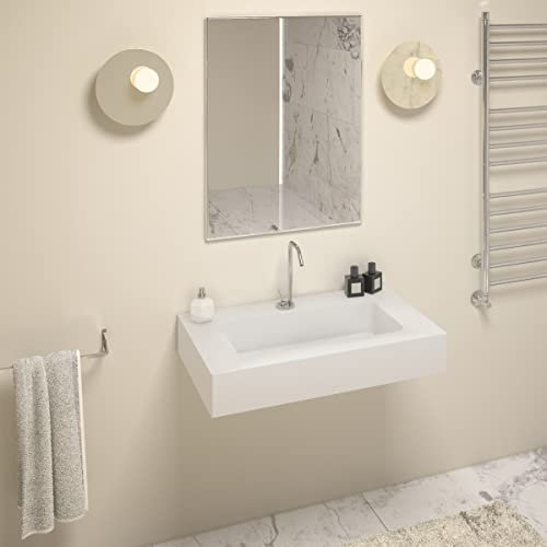 Yellowshop - HEAVY Top lavabo moderno rettangolare sospeso in marmoresina cm 80x50 h13 Bianco opaco con troppo pieno integrato arredo bagno