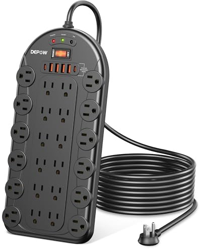 24 Outlet Surge Protector Power Strip with 6 USB,8FT Cord for Gaming,3400J