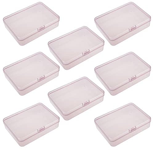 Goodma 8 Pieces Rectangular Plastic Boxes Empty Storage Organizer Containers with Hinged Lids for Small Items and Other Craft Projects (115 x 85 x 28 mm, Pink)