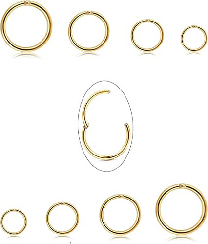 JeryWe 8PCS Surgical Steel Nose Rings Hoop for Men Women Hypoallergenic Septum Hinged Nose Ring Helix Cartilage Earrings Body Piercing 16G Diameter 6-12mm Rose Gold