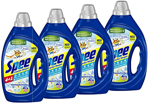Spee Frischer Morgen 4 + 1 88 WL (4 x 22 Waschladungen), Waschmittel mit 4 + 1 Formel vereint Reinheit, Strahlkraft, Frische eines Weichspülers & Nachhaltigkeit, 20° - 95° C