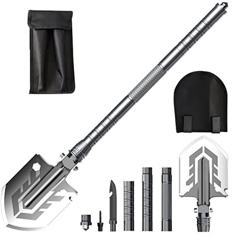 Lixada Klappspaten, Multifunktional Campingschaufel, Tragbar Klappschaufel, Outdoor Multitool Überlebensausrüstung für Wandern Jagd Gartenarbeit Notfall
