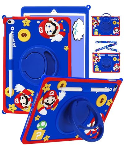 Besoar for iPad Mini 5/4 Case 7.9 inch Cartoon Cute 3D Soft for Boys Girls Teens Cool Folio Rotating Stand Pencil Lanyard for Apple iPad Mini 5th Generation/for iPad 4 Mini Case A1538 A1550 A2133