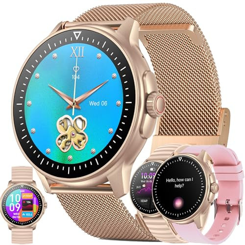 Smartwatch Damen mit Telefonfunktion, 1,39”Touchscreen IP68 Wasserdicht Sportuhr Aktivitätstracker mit Blutdruckmessung, SpO2, 123 Sportmodi, Fitnessuhr Uhr kompatibel mit iOS Android (Gold)