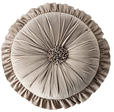 Rundes Kissen, Samt, gerüscht, Blumenkissen, Bodenkissen, Heimdekoration, Kissen für Sofa, Stuhl, Bett, Wohnzimmer, 35 x 35 cm, Grau