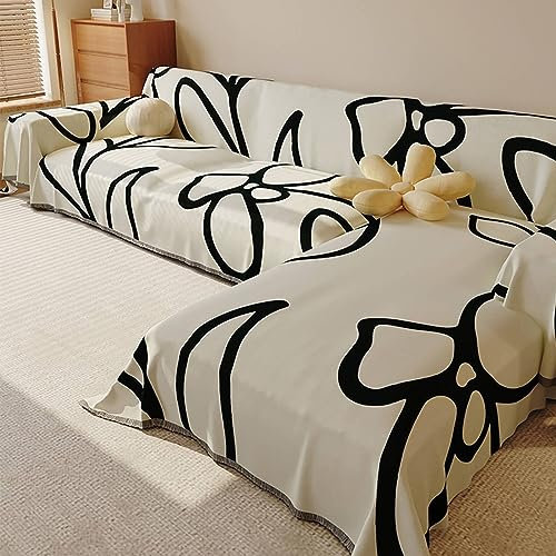 Gualiy Sofabezug 180x420cm, Zweige Bezug Sofa 4 Sitzer Couch Überzug rutschfest Schwarz Sofa Überzug für Ledersofa