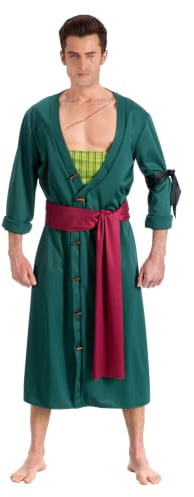 Chaks - Zoro Kostüm Herren, offizielles One Piece Outfit, 2-teiliges Anime Set mit Mantel und Gürtel für Cosplay und Karneval