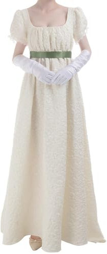 FCCAM Regency Dress Rgency Kleid Damen Viktorianisches Kleid Damen Kleider 19 Jahrhundert Daphne Costume,Beige,M