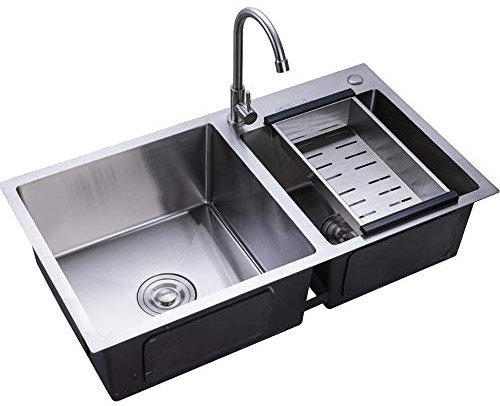 innytund Fregadero doble de acero inoxidable cepillado, fregadero de cocina, fregadero doble, fregadero de cocina con escurridor, juego de 78 x 43 x 21 cm