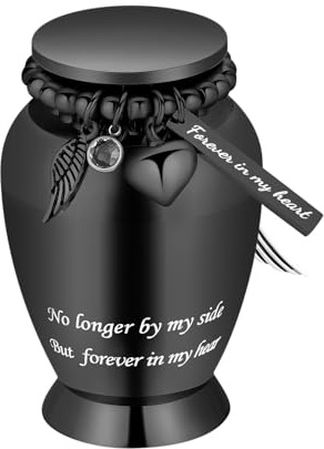 Kleine Urnen für menschliche Asche Andenken Kremation Urne für menschliche Asche mit Flügeln Charme Mini Personal Funeral Urne für Haustier (Schwarz-kleine Flügel)