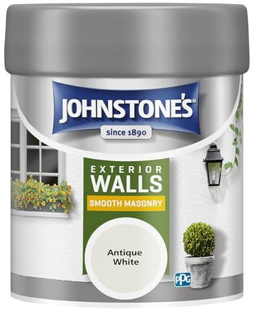 Johnstone’s – Exterior Smooth Masonry Paint - Tester Pot – Antique White – Up to 15 Years Protection – Weather & Dirt Resistant – 12m2 Coverage Per Litre - Dry in 1-2 Hours – 225 ml