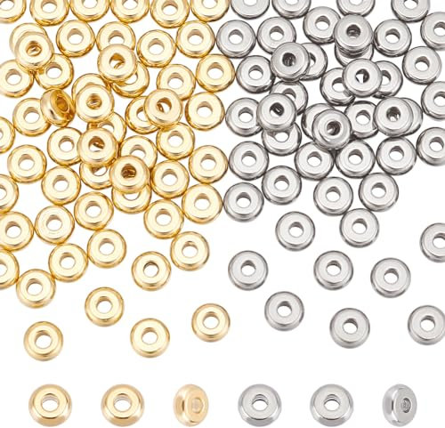 UNICRAFTALE Lot de 100 perles intercalaires rondes et plates en acier inoxydable de 5 mm pour fabrication de bracelets, colliers, bijoux - 2 couleurs