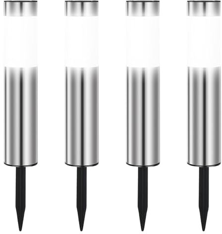 Heinstian Solarleuchten für Außen Garten Weiß Solarlampen Edelstahl Wasserdicht LED Gartenleuchten für außen garten für Terrasse, Rasen, Garten, Wege (4 Stück)