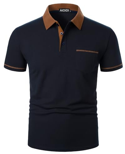 AIOIDI Polo Shirts for Men Adults Short Sleeves 100% Cotton Golf T-Shirts with Real Pockets Blue L