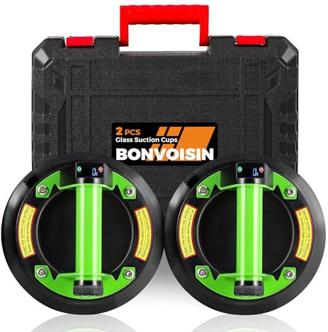 Bonvoisin Ventosa Eléctrica para Azulejos 2PCS, 350lbs/160kg de Capacidad de Carga, con Baterías de Litio 2000mAh, 8 Tres Capas de Caucho, para Vidrio/Ventanas/Acero/Placas de Roca (EU)