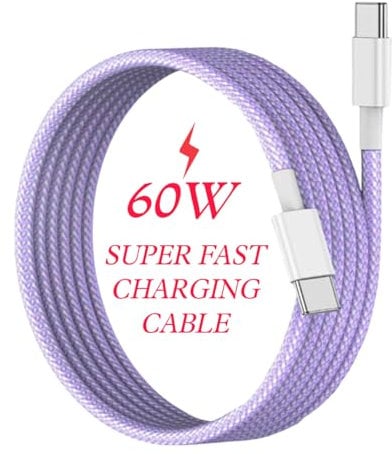Fast Charging Cable For Samsung Galaxy A36 A56 A35 A55 Tab S10 FE Plus Ultra S9 S9 FE Plus S8 S7 S6 Lite A9 A8 A7 60W USB C to USB C Charger Cable for Samsung Phone Charger & Galaxy Tablet (PURPLE)