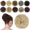 FESHFEN Haarteil Mit Gummiband, Dutt Haarteil Haargummi Mit Haaren Gelockt Haardutt Synthetisch Haar Haarverlängerung Pferdeschwanz Haarteile für Damen Mädchen, Aschblond 42g