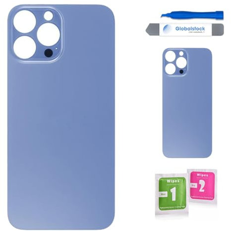 Globalstock Vitre arrière de Cache Batterie pour iphone 13 Pro Max Remplacement - Coque Cache Batterie Compatible Bleu + adhésif et Kit Outils