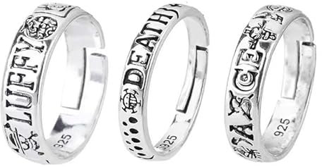 Yoimckay Anime Element Design Ringe, 3 PCS Anime Ringe Set, Luffy Zoro Anime Schmuck, Portgas D Ace Ring, Verstellbares, Merch, Cosplay Geschenk für Anime Fans Teenager, Silbrig