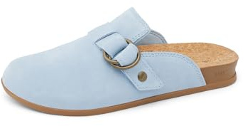 REEF Womens Vista Serenity Clog, Premium Leather, Soft Molded Footbed, Durable Outsole, Dusty Blue Suede, 9