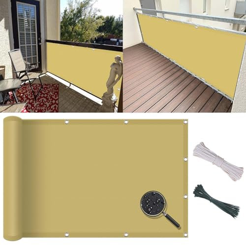 Brise Vue Jardin 70 x 330 cm PES Pare-Vue/Brise/Étanche, Paravent Extérieur Auvent avec Attaches de Câble et Cordons, pour Terrasse, Jardin, Piscine, Jaune Sable