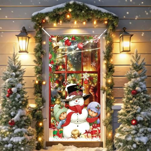 Rot Weihnachten Türdeko Banner Deko, 90 * 185cm Schneemann Geschenk Hintergrund Banner Frohe Weihnachts Tür Weihnachtsbanner, Große Stoff Weihnachtsdeko für Outdoor Draußen Garten Neujahr Party Deko