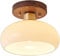 BFFGKGL Modern Milky White Hallway Ceiling Light Nordic Creativity Bowl Shape Glass Bedroom Semi Flush Mount Ceiling Lamp Retro Wabi Sabi Style Walnut Kitchen Island Pendant Light For Aisle Stairs