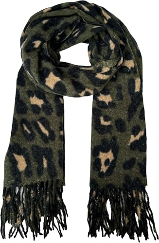 stylx Damen Schal mit LEOPARD Muster, mit FRANSEN, Modische und Eleganter offener Schal Langer Schal Winter und Herbst Leo Schals für Frauen