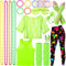 SaiXuan 26 Pcs 80er Jahre Neon Kleidung Damen Set, Netzshirt, Fluoreszierende Westen, Stirnband, Ohrringe, Halskette, Netzhandschuhe, für 80er Jahre Outfit Damen, Mottopartys, Bühnenshows