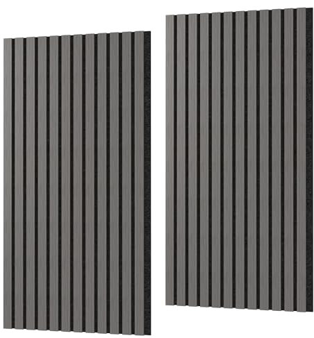 SUBTLETY Holz-Furnier Akustikpaneele 2er Set Wandverkleidung 3D-Wandpaneele 120x60cm Lamellenverkleidung aus Akustik-Filz Lamellenwand für Wohnzimmer, Büro, Schlafzimmer (Schwarze Eiche)