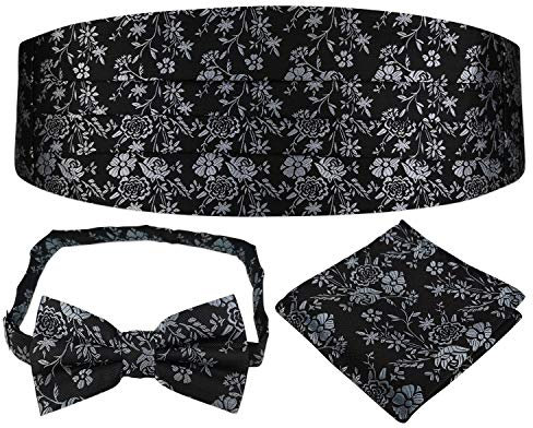 KOOELLE Kummerbunds Gürtel & Herren Fliege & Einstecktuch - Für Herren Black Tie Events, 052 Schwarzgrau, Einheitsgröße