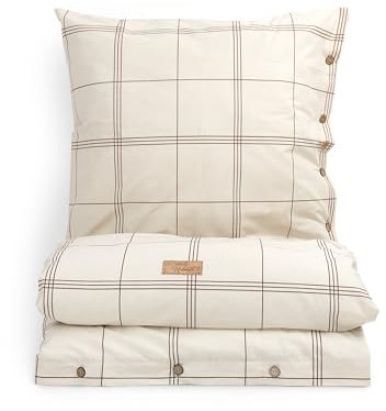 DILIOS Natur Bettwäsche 135x200 – 100% Baumwolle, Oeko-TEX, Atmungsaktiv & Antiallergisch, Ungebleicht & Naturweiß Karos, Mit Kokosknöpfen, 2teilig - Bettbezug + Kissenbezug, 100% Rohbaumwolle