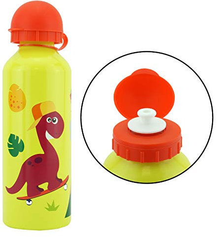 500ml Crazy Dino Yellow Kids Water Bottle - Eco-Friendly, Durable, BPA-Free & Leakproof Aluminium Flask for School, Travel, Picnics, Hiking & Camping - Perfect for Boys & Girls 3+ Years