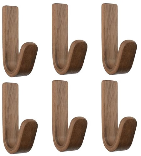MOROBOR Selbstklebende Wandhaken aus Walnussholz, J-Typ, selbstklebende Haken, Schlüsselhalter, Wandmontage, robuste Garderobe für Badezimmer, Schlafzimmer, Eingangsbereich, 6 Stück