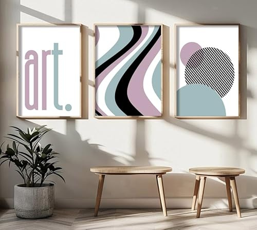 ag.art deco® 3er Set Leinwandbild 50x70cm Ohne Rahmen Wanddeko Wohnzimmer | Abstraktes lila- Seegrün Abstrakte Art. Geometrische Leinwand Bilder für Schlafzimmer Wohnzimmer Küche Esszimmer Bilder, Flur