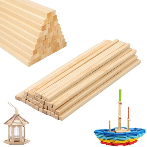 Trsnzul Bâtons Carrés en Bois 50 Pièces Baguette en Bois pour Travaux Carré Tasseau en Bois Tiges Carrées en Bois Naturel Bâtons de Bambou pour Décorations, DIY Craft (30.5 * 0.3 * 0.3CM)