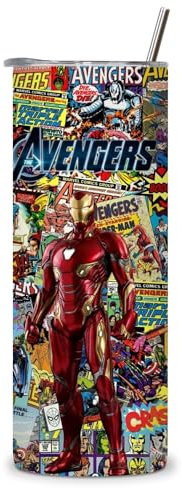 KaTunn - Botella de Agua Acero Inoxidable Superhéroe Personalizada con Pajita - Botella Agua Térmica Infantil con Nombre Grabado - Termo Personalizado para Niños - Regalo Original (Iron Man)