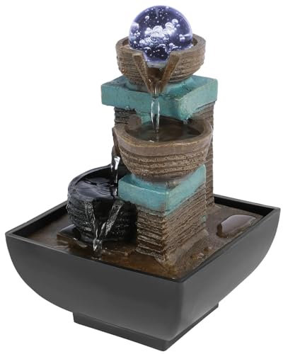 Fontaine Solaire Nouvelle Fontaine d'intérieur de Table avec Boule de Cristal et Fontaine à Cascade de Bureau avec Submersible Silencieux Décoration Jardin