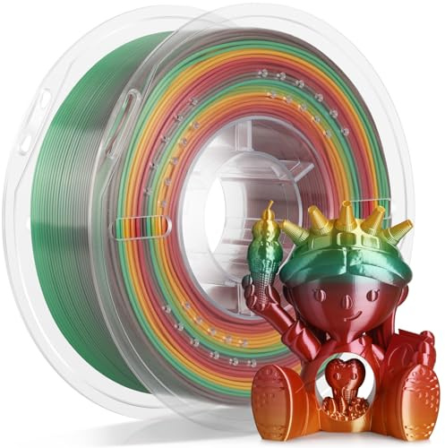 LANDU Silk PLA 3D Drucker Filament Mehrfarbiges PLA Filament 1.75mm 1kg/2.2lb Seide Rainbow Color Gradient 3D Filament Hochglänzende Oberfläche Maßgenauigkeit +/-0.02mm Silk Regenbogen