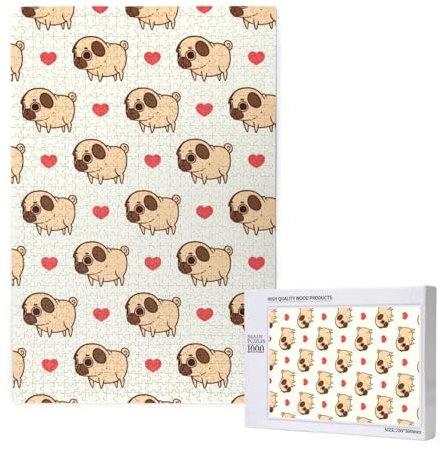 Puglie Mops,1000 Teile Holzpuzzle Familienspiel Puzzle für Erwachsene und Jugendliche