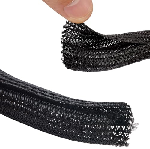 CALFOVERA 5m x 13mm Expandable PET Braided Sleeving Tubing Cable Protector Sheath Flexible Wire Mesh Sleeve Loom Black Wiring Harness Cord Wrap Cover Organizer for Audio Video Cord