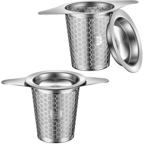 BOMANSIN BOMS Tee-Ei, 316 Edelstahl, lose Blätter, Teesieb, Stepper mit Doppelgriffen, extra feines Netz, Ball-Ei, Diffusorhalter, Filter für Tassen, 2 Stück