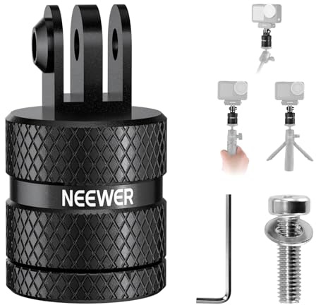 NEEWER Action Camera Tripod Mount Adapter Compatible with GoPro Hero 13 Go Pro 12 11 10 9 Black DJI Osmo Action 5 Pro 4 3, 360° Swivel 1/4-20 to 3 Prong Mount for Standard 1/4 Accessories, GP-89