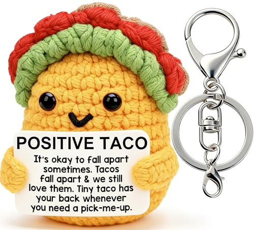 RTIOUJGI Geburtstagsgeschenk für Frauen, Positive Taco mit Schlüsselanhänger| Positive Crochet Animal Taco für Frauen, Männer, Mama, Tochter, Muttertag, Valentinstag